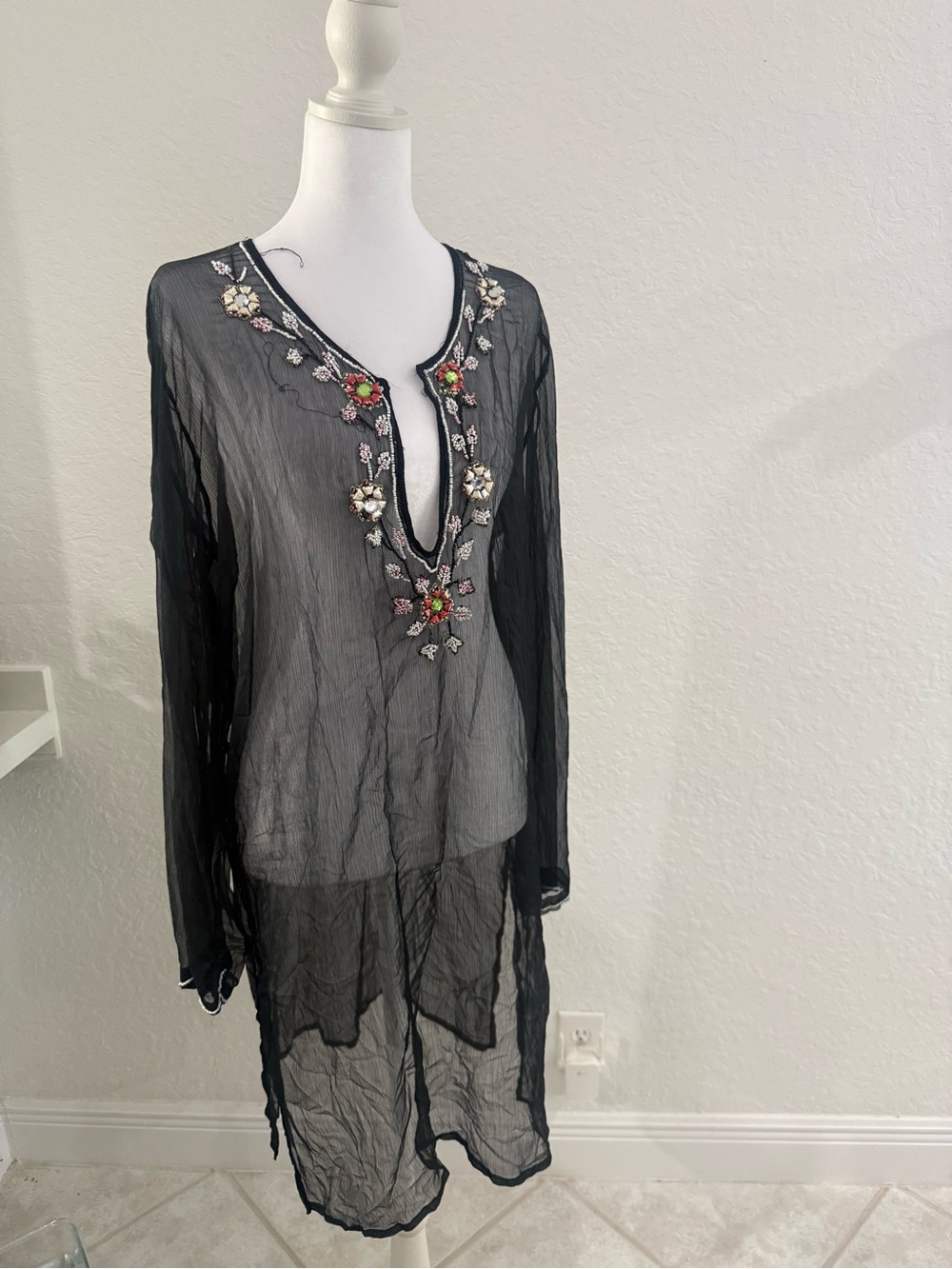 Black Sheer Embellished Tunic Cover-Up